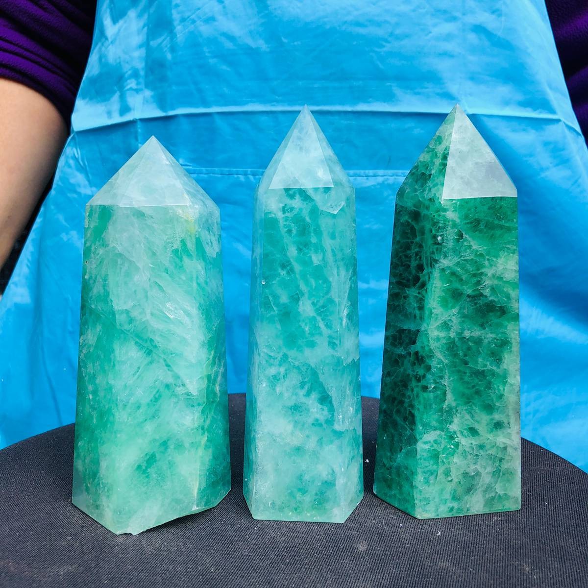 3 pieces 5.43LB Natural fluorite obelisk quartz crystal reiki healing 2725