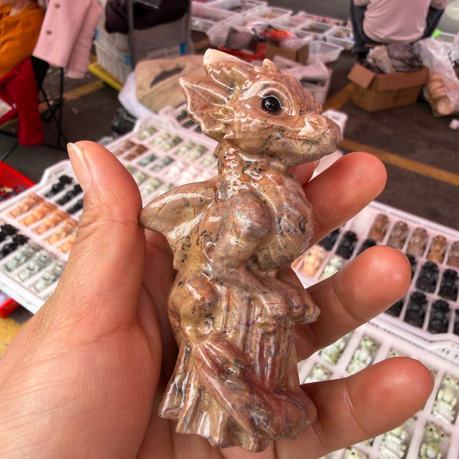 1pcNatural Five-color Jade Quartz Carved Little Dragon Skull Crystal Reiki Decor
