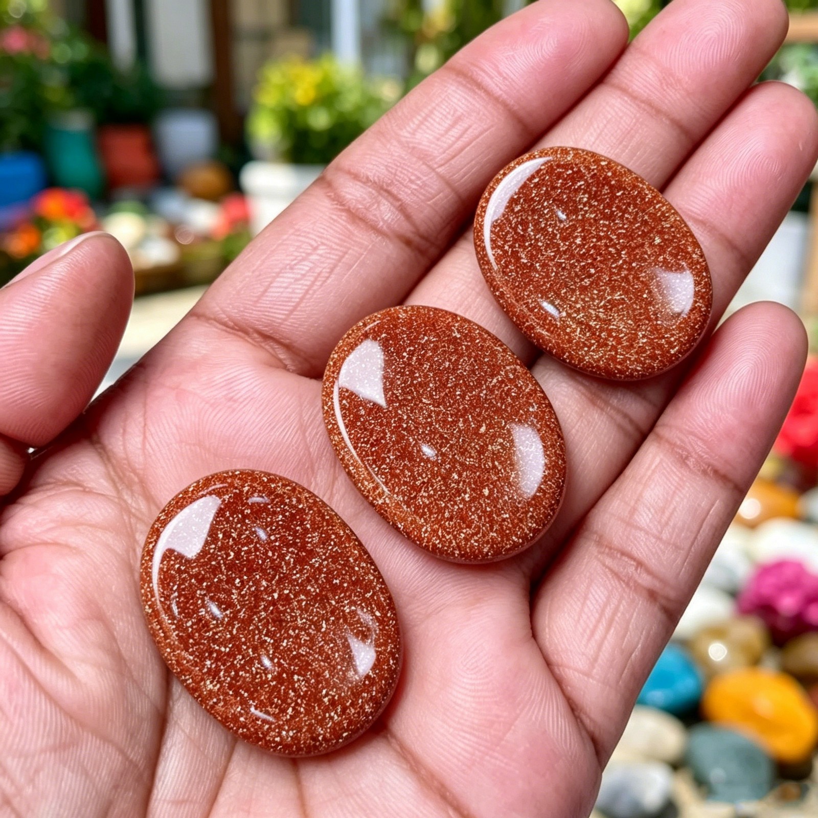 3pcs Natural Red Goldstone Worry Stone Anxiety Relief Pocket Minerals Specimens
