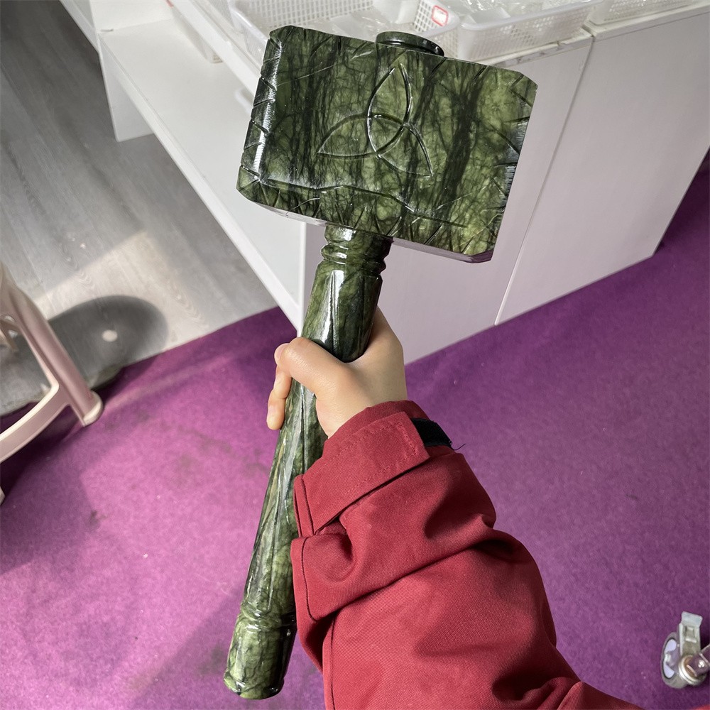 8.8LB 15.1″ Large Natural Xiuyan Jade Hammer Crystal Quartz Carving Gift