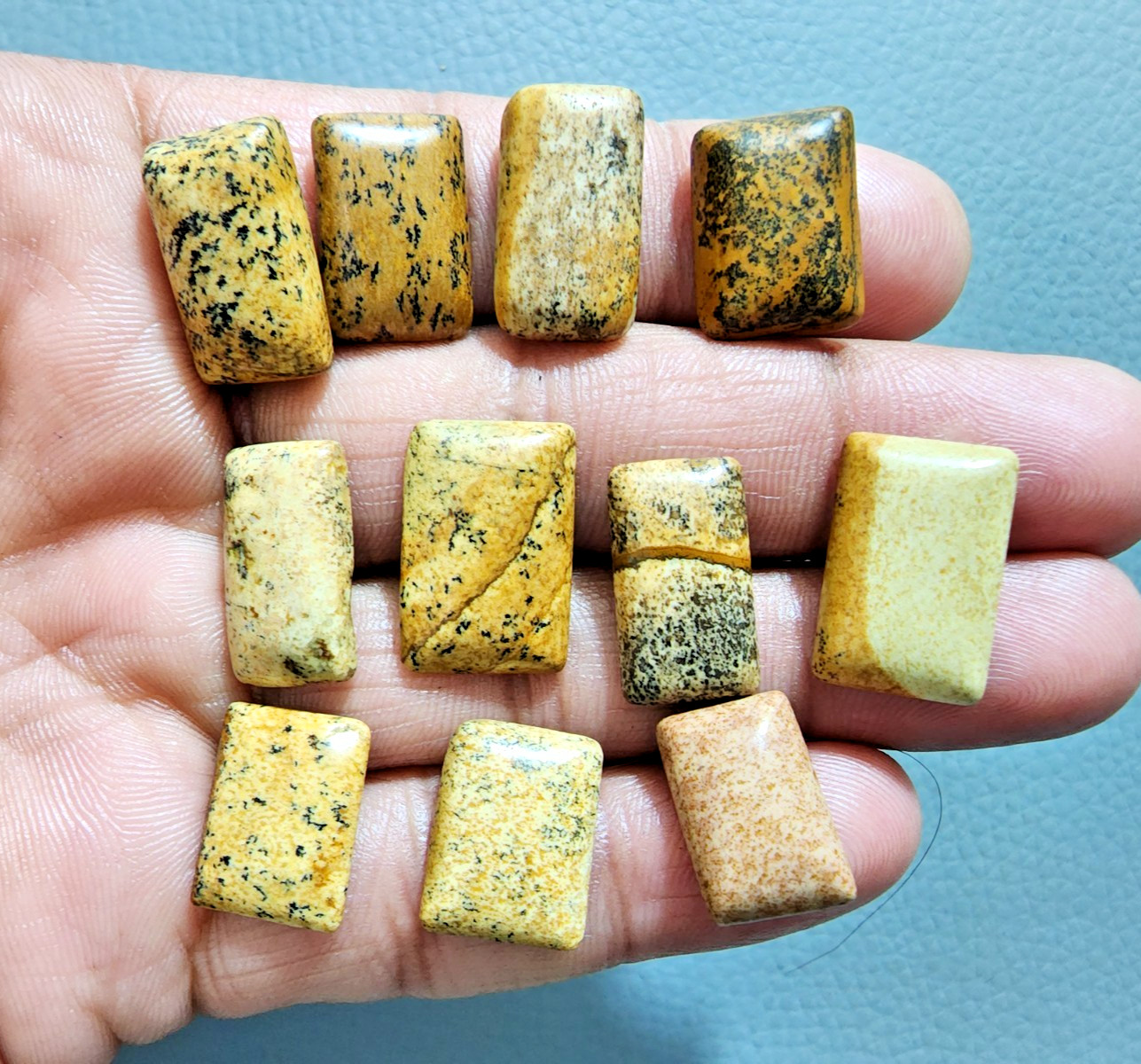 11 Pcs Lot Beautiful Picture Jasper Cabochons Polished Stone Jewelry Making Lot
