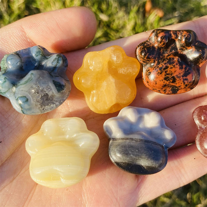 2pc mix Natural stone Cat paw carved Quartz Crystal stone skull Reiki Healing