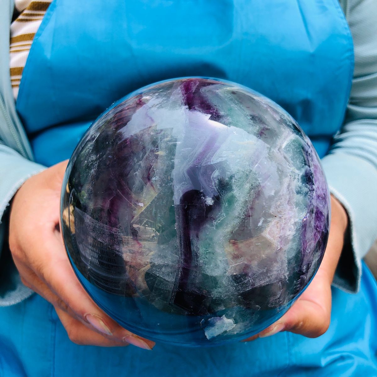 6.4 LB Natural Rainbow Fluorite Sphere Collectible Decor Healing Stone 5479