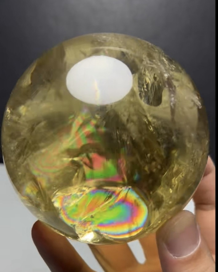 91mm Top Natural Rainbow Citrine Quartz Sphere Crystal Ball Reiki Gem + Stand