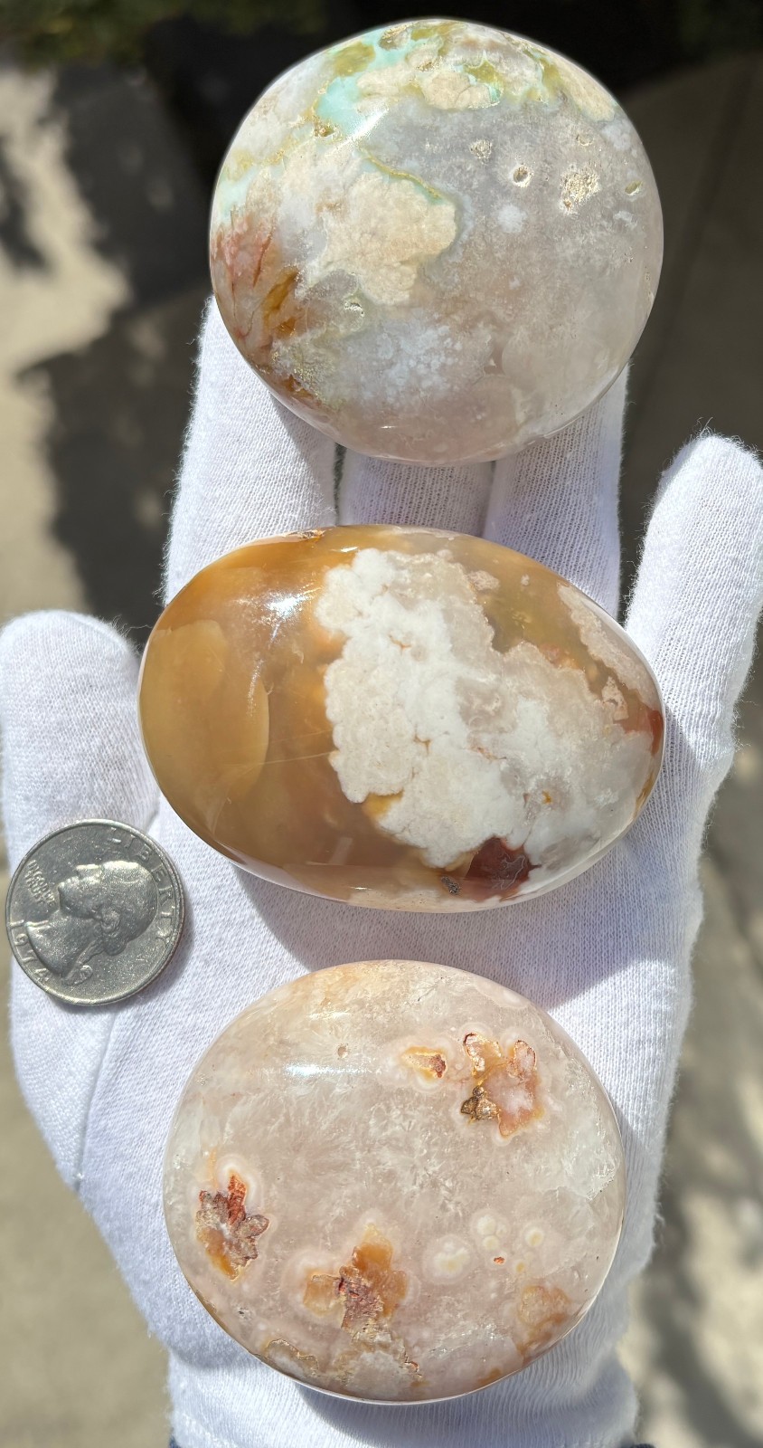 USA SALE 3/4Lb 367g LOT 3 FLOWER BLOSSOM AGATE PALMSTONES Palm Stones Stone