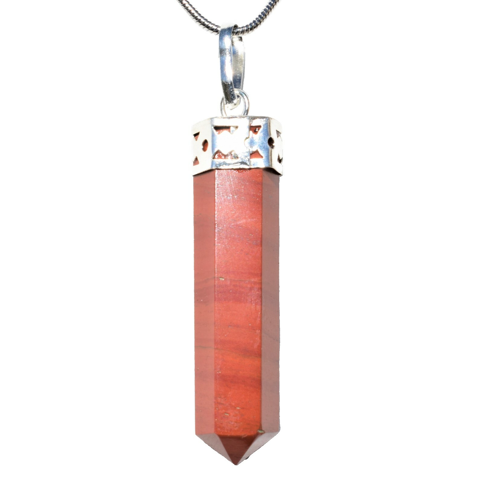 Charged Red Brecciated Jasper Pencil Point Pendant + 20″ Stainless Steel Chain