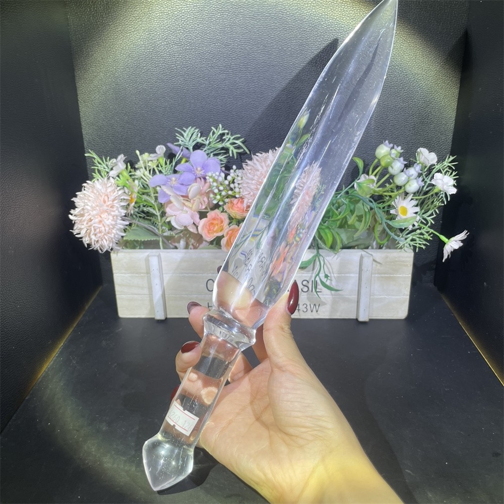 0.8LB 14.9″ Natural A++ Clear Quartz Sword Carving Crystal Quartz Mineral Reiki