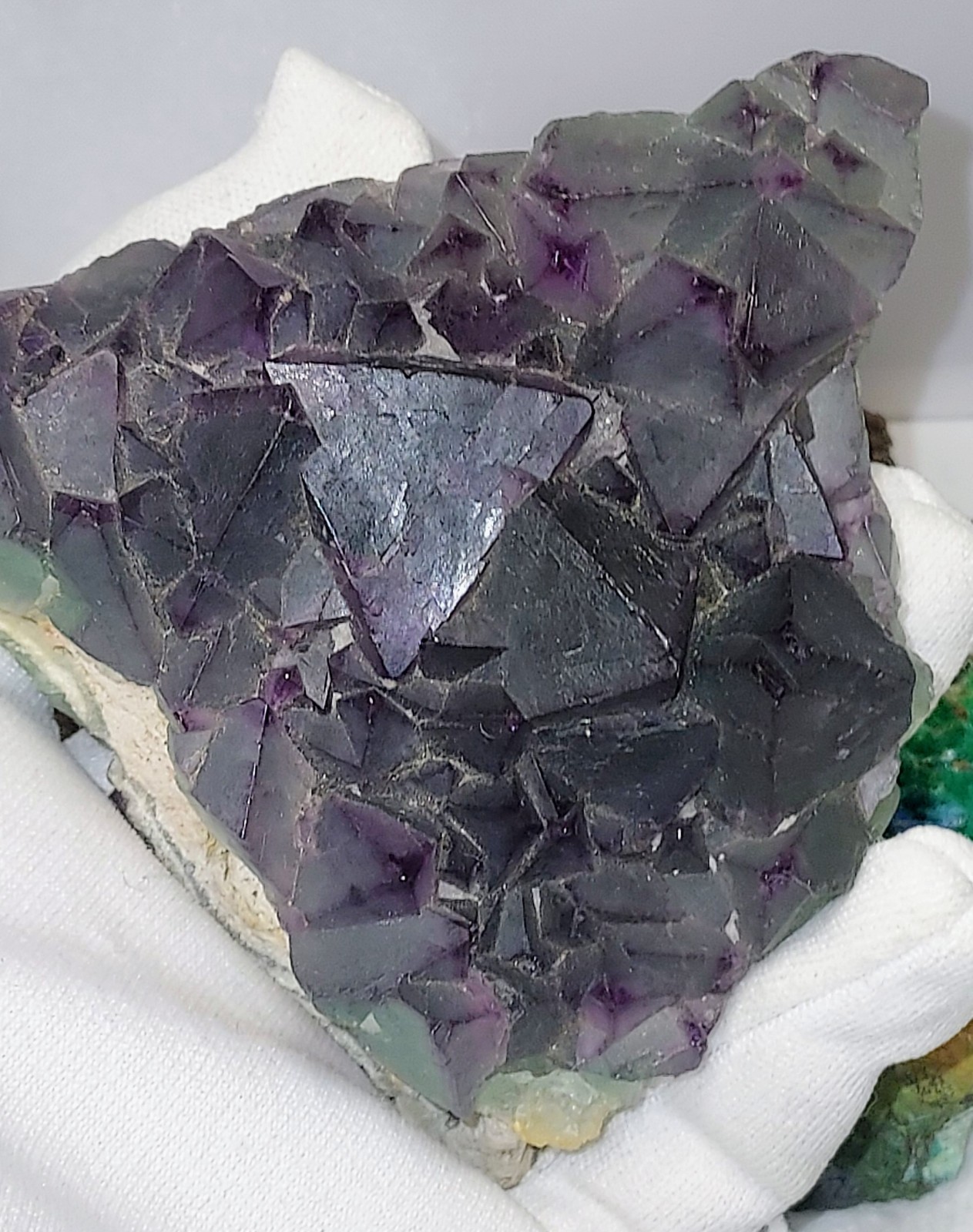 Purple Green Flourite Barite Quartz Cluster Mineral Specimen