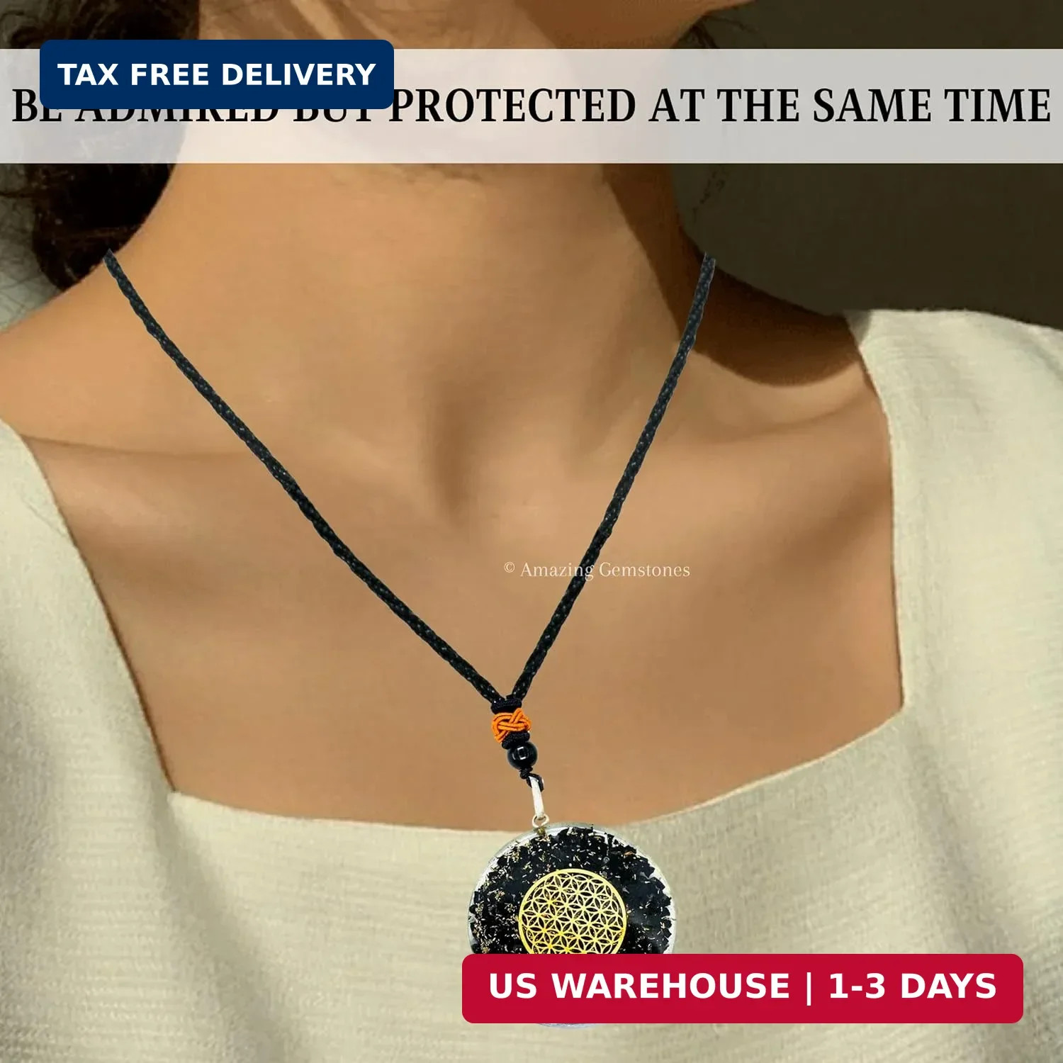 Amazing Gemstone Shungite Round Orgonite Pendant Necklace for Protection – Power