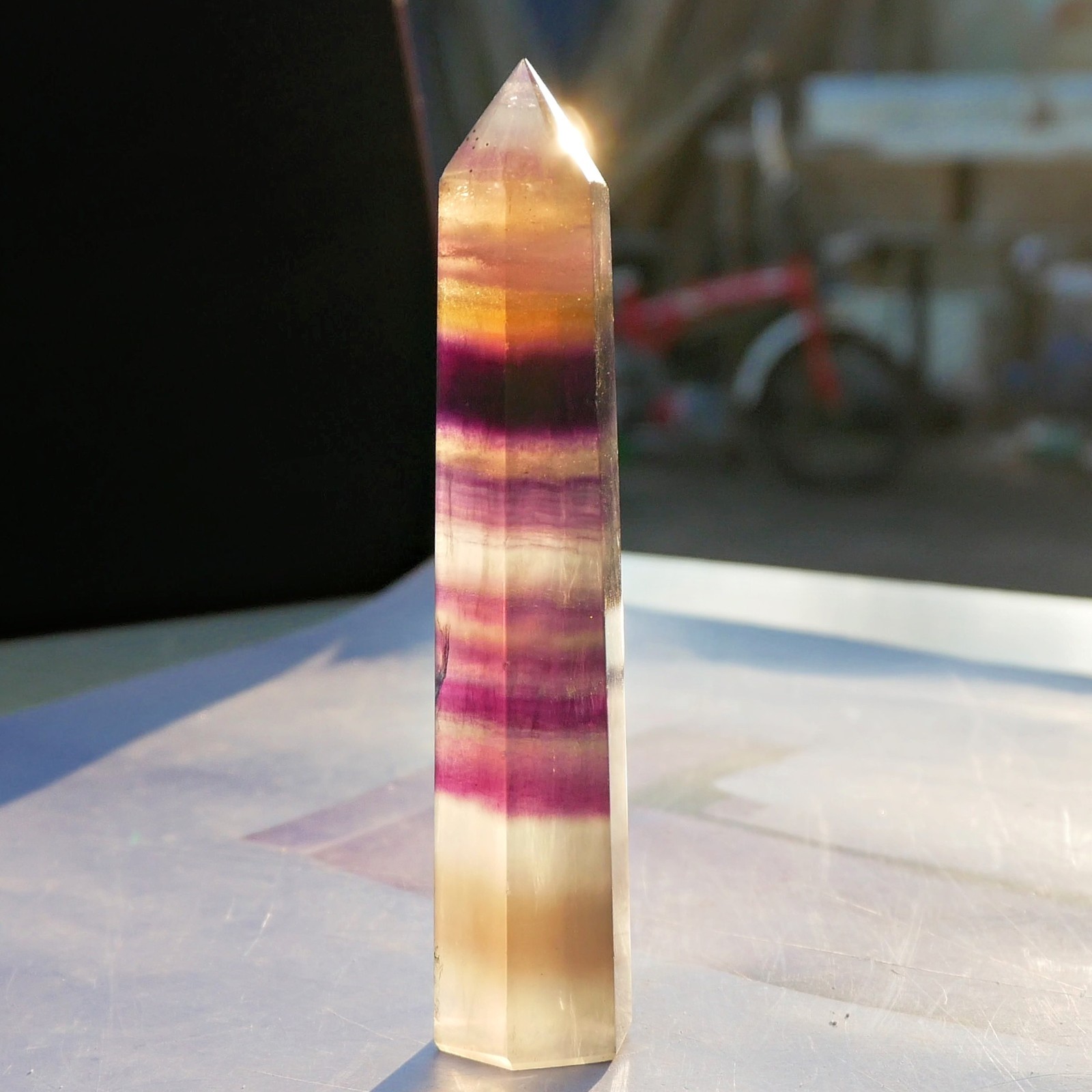 2PCS Natural Rainbow Fluorite Healing Crystal Sphere And Tower Reiki Energy Gift