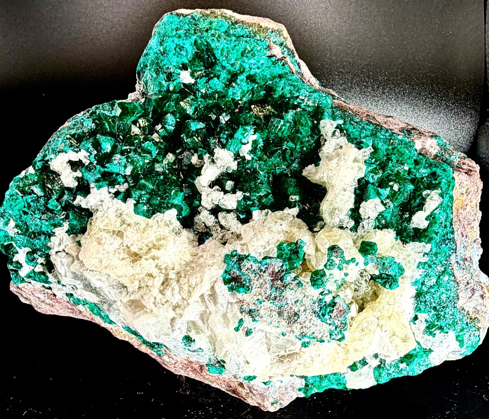 Large Dioptase Malachite on Calcite – Tsumeb Namibia – 3 lb 11 oz