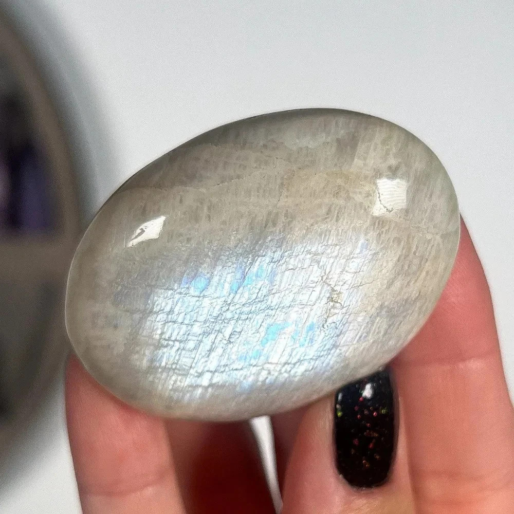 2.5″ Blue Flash Moonstone Tumbled Stone Healing Crystal Pocket Palm Stone Gift