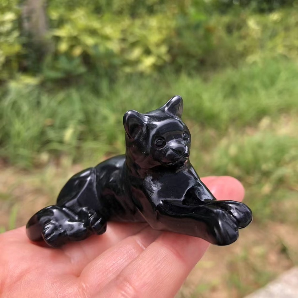 3″ Natural Obsidian Quartz Hand-carved Cat Skull Crystal Reiki Healing 1pc