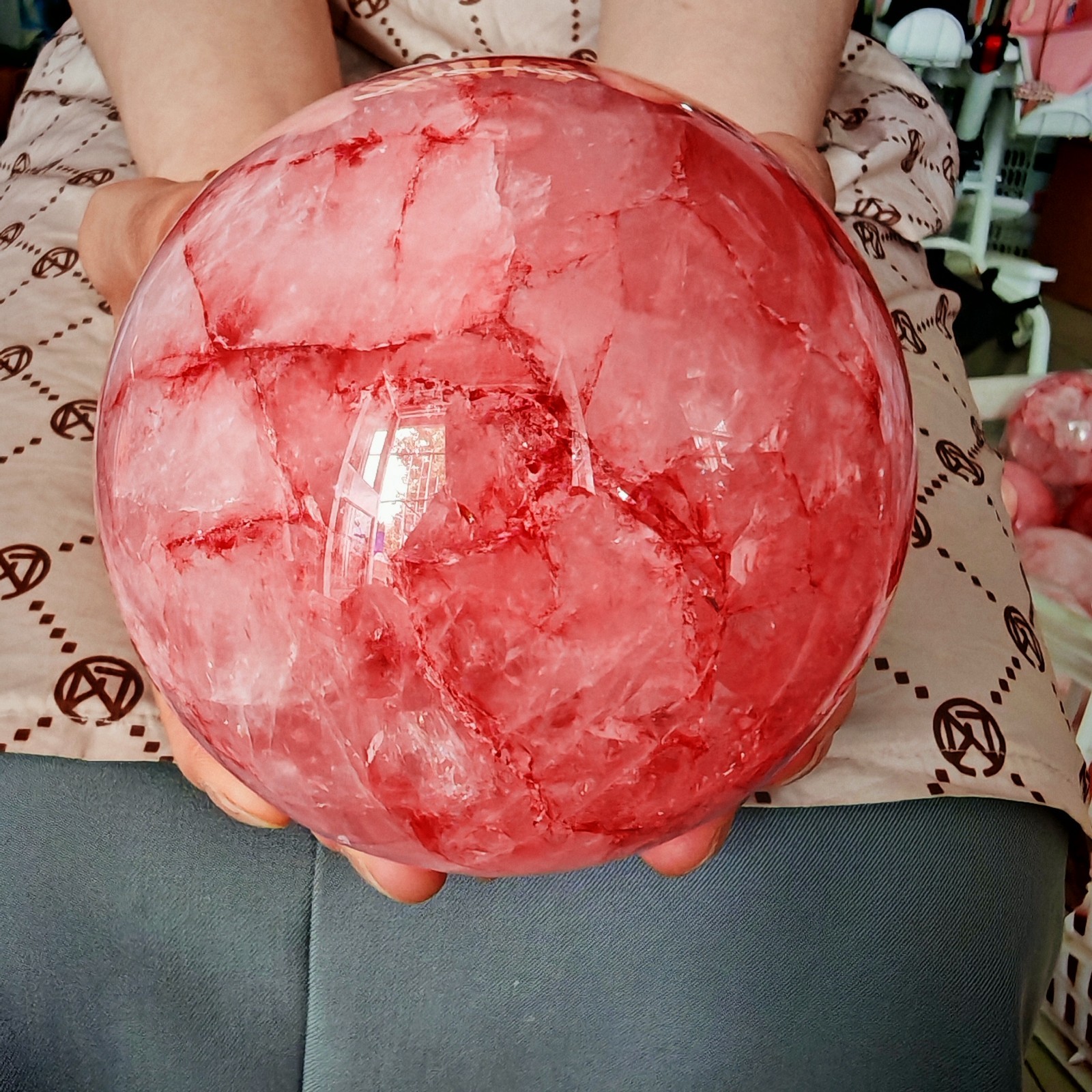 3.96LB TOP Natural Red gum flower quartz ball crystal Hand carved Decorative