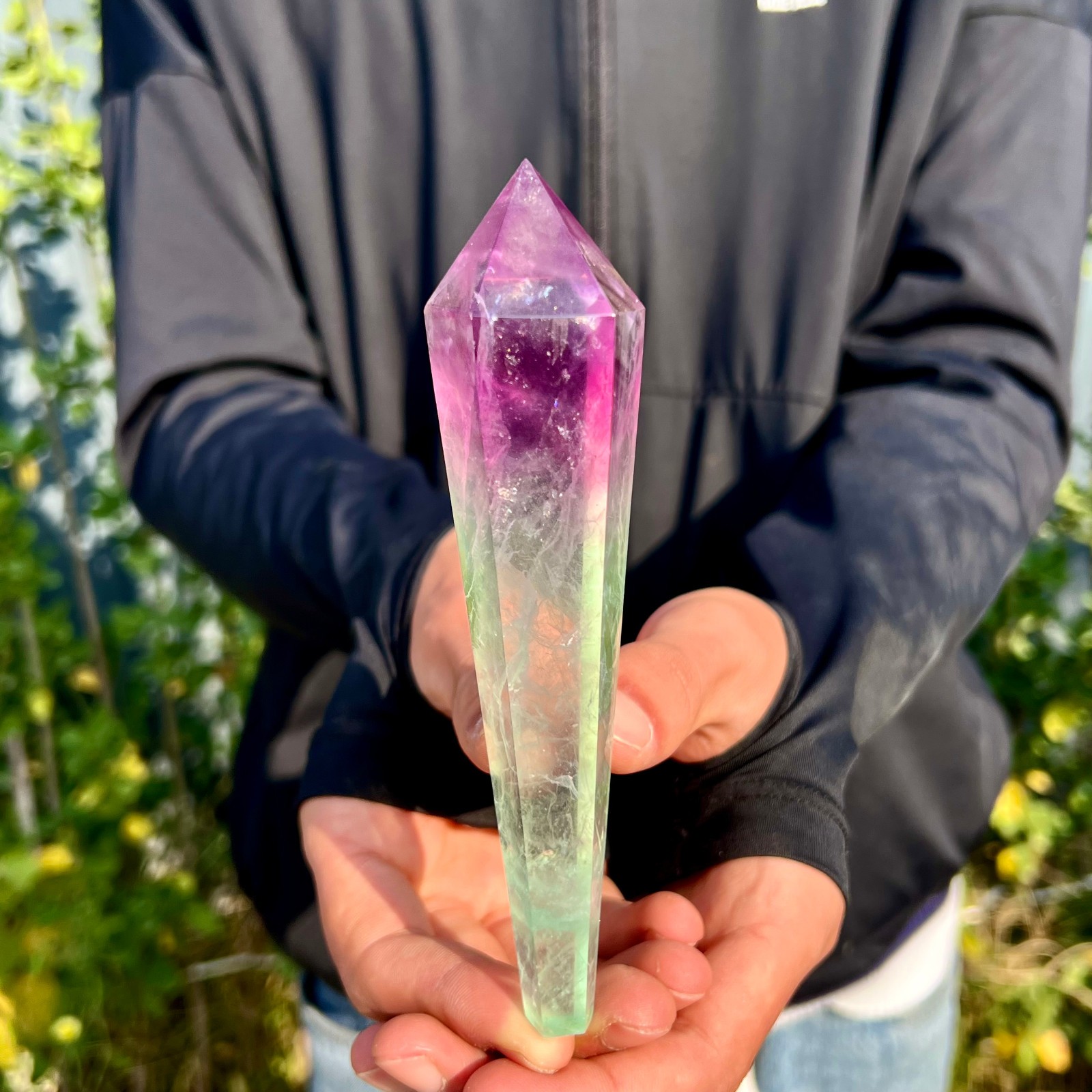197G Natural colored fluorite quartz magic scepter crystal tower point gemstone