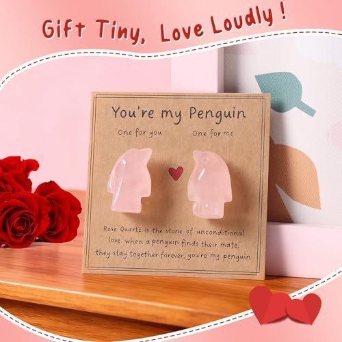 Romantic Rose Quartz Penguin Gifts for Couples – Valentine’s Day, Anniversary, B