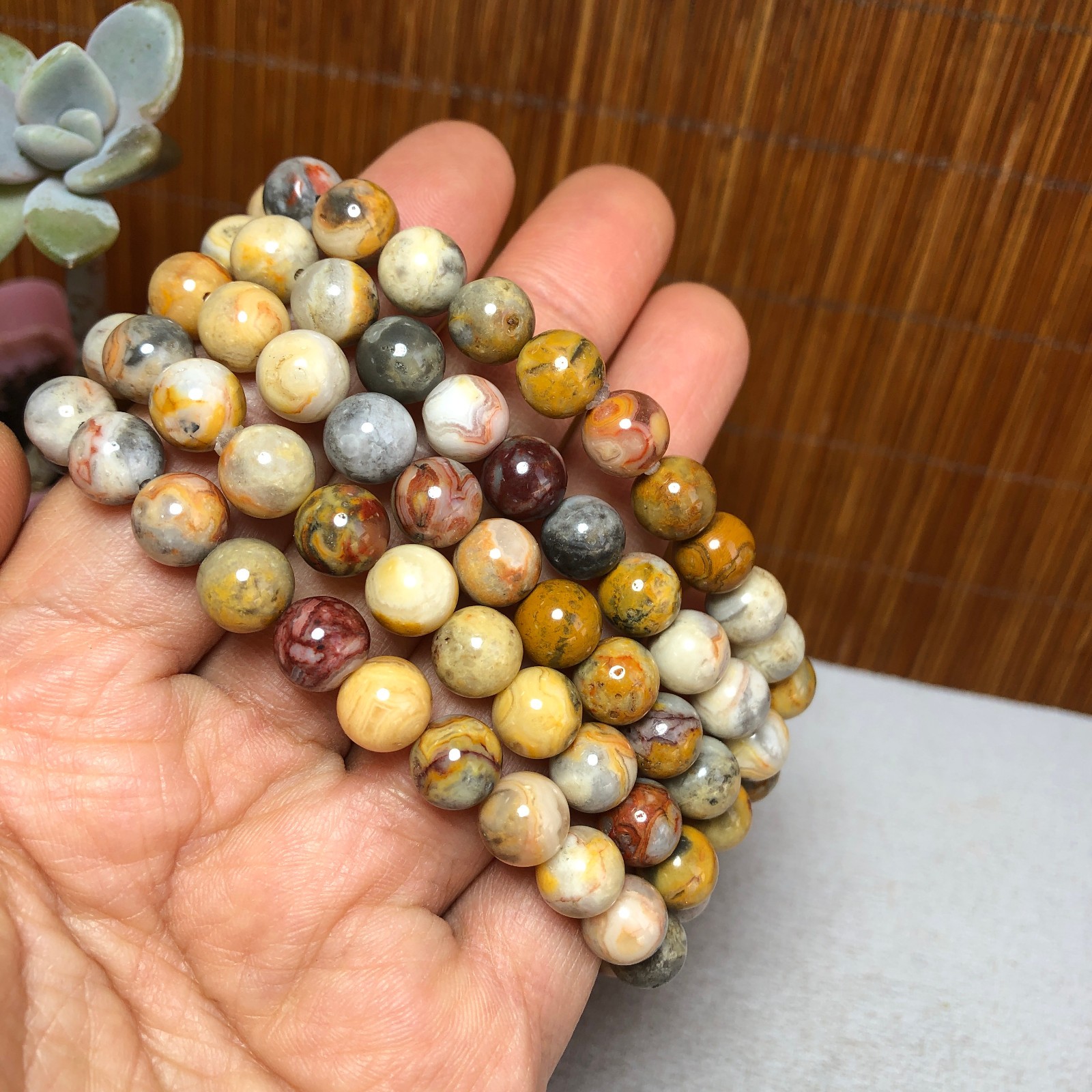 5Pcs Wholesal Natural Crazy agate bracelets Crystal ball sphere 8mm