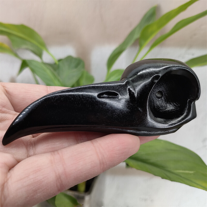 3.6″ Natural Obsidian Carved crow Skull Crystal Raven Crystal Skull Gem Reiki