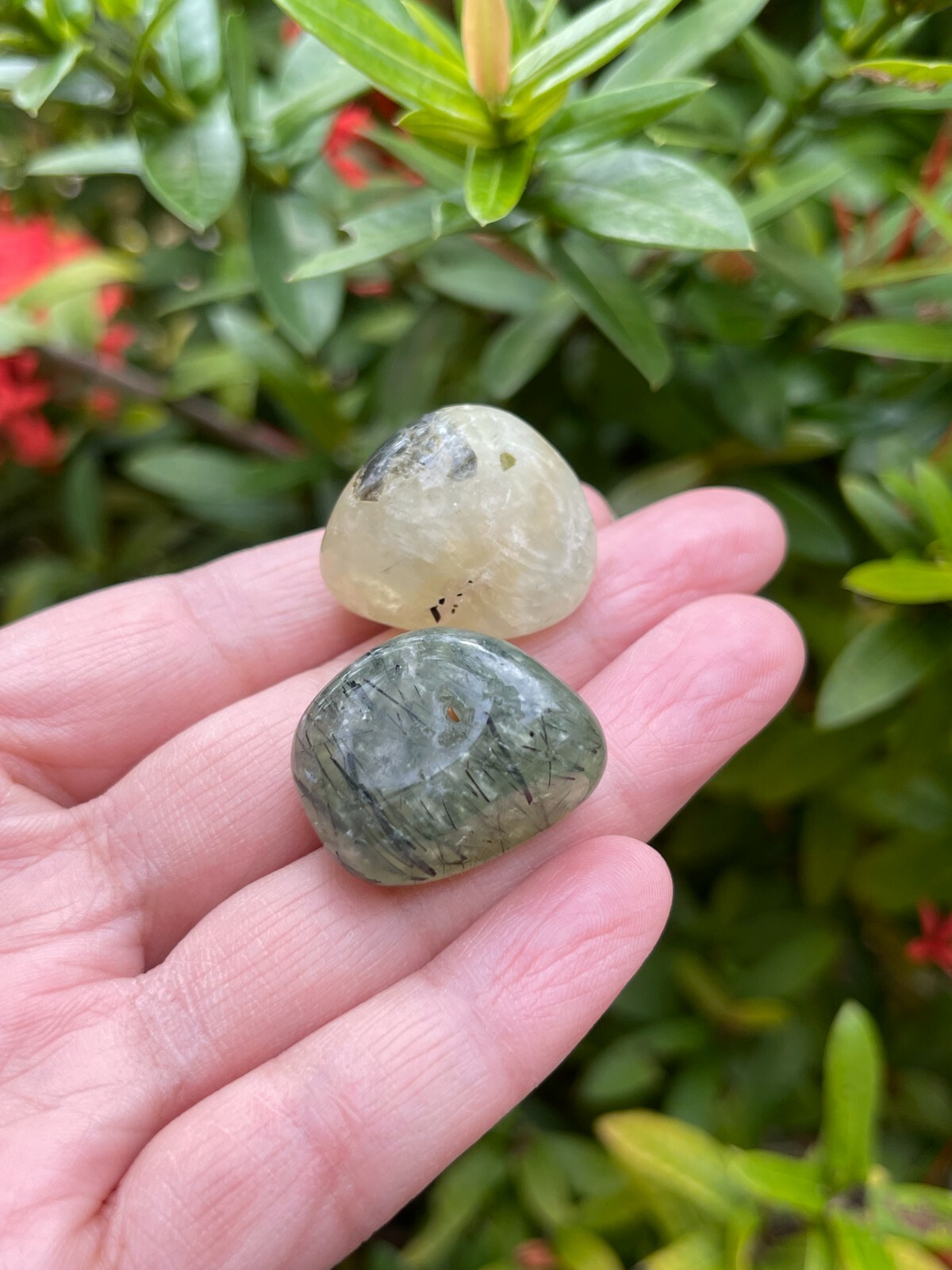 Prehnite With Rutile Tumbled Stones, 0.8-1″ Tumbled Prehnite Stones, Bulk lots