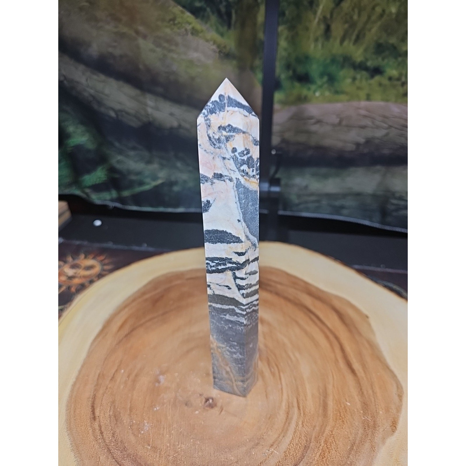 Zebra Stone Tower 443g 8in Tall – CrystalCloud Company – Zebra Stone Tower 443g