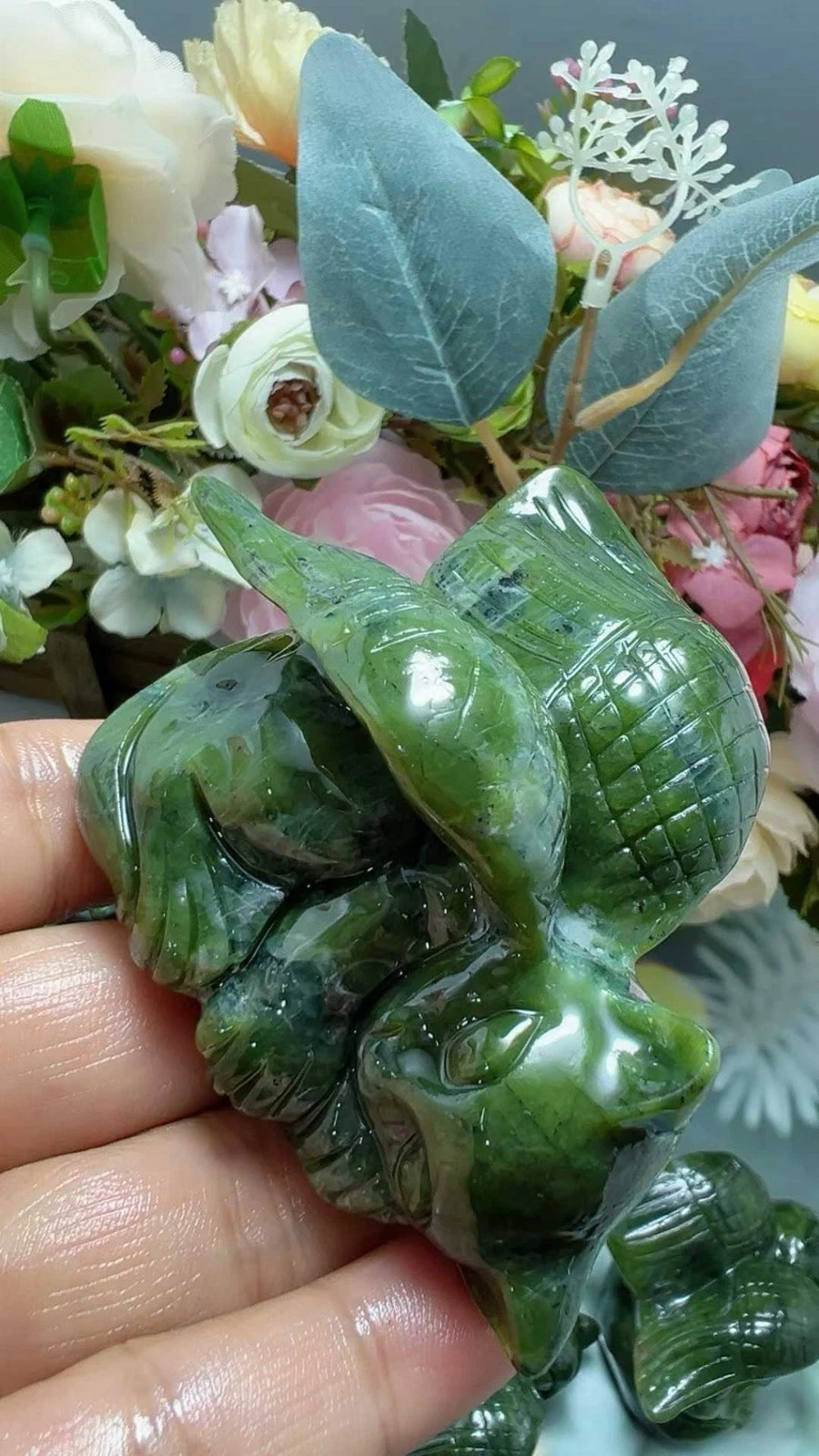 1pc Natural Serpentine Quartz Carved Angel Cat Skull Crystal Reiki Healing Decor