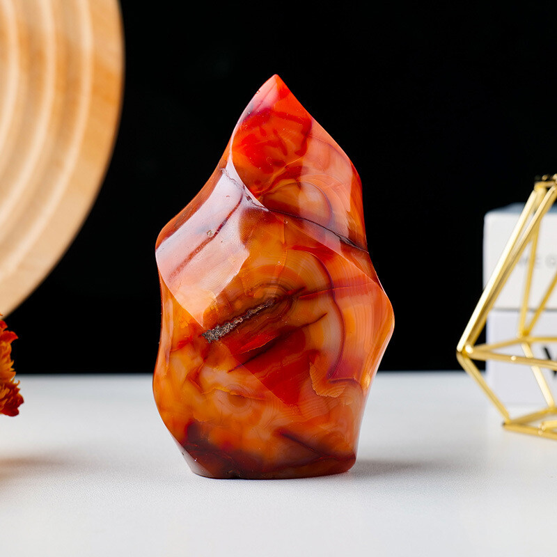 Natural Healing Red Agate Flame Carving Carnelian Tower Reiki Crystal Collector