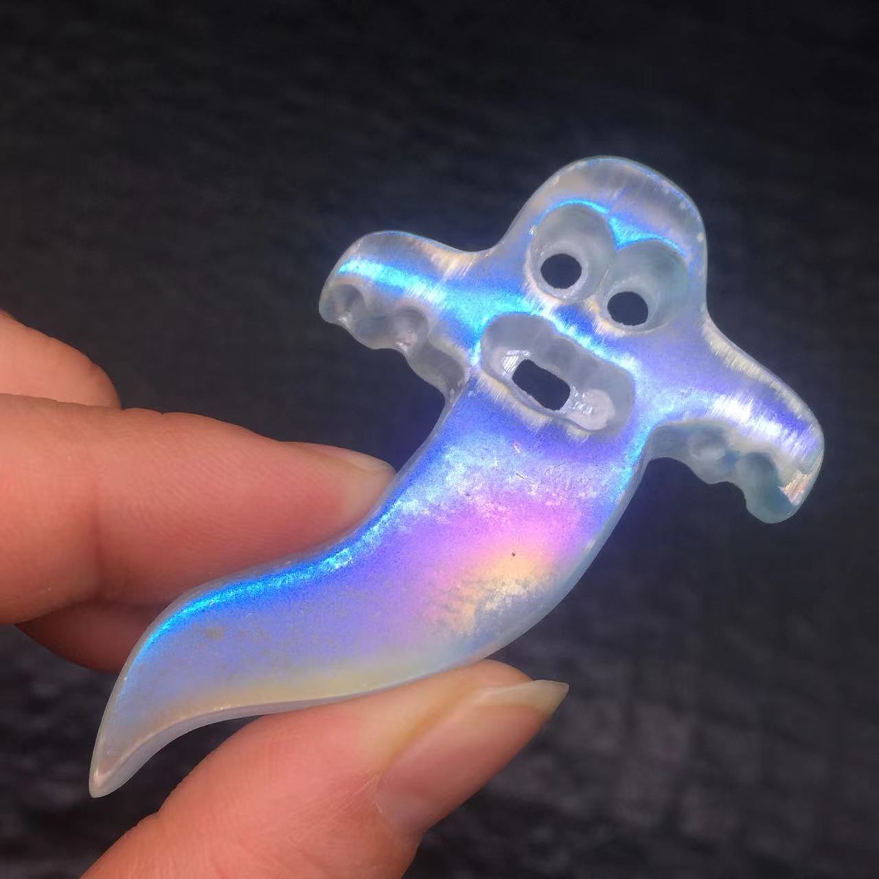 Rainbow Aura Angel Natural Gypsum Selenite Crystal Carved Ghost Healing Deco 1Pc