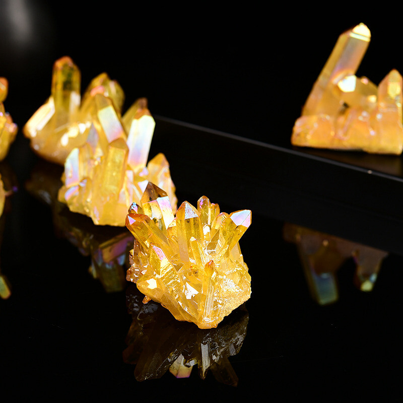 50g Natural Quartz Aura Yellow Titanium Gemstone Crystal Cluster Specimens Decor