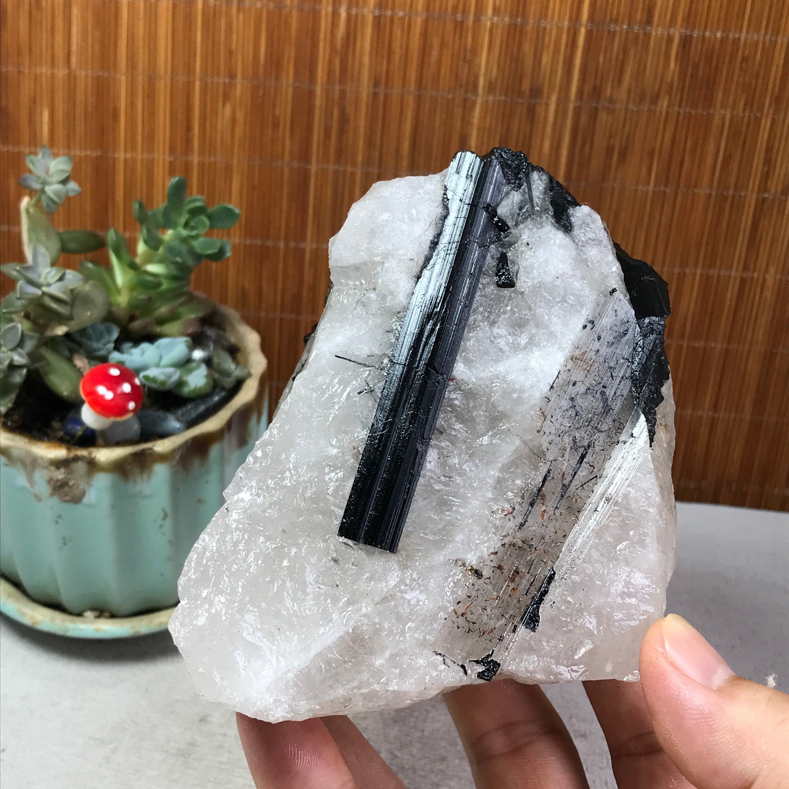 1.22kg Natural Beautiful Black tourmaline Quartz specimen Crystal Healing A6278