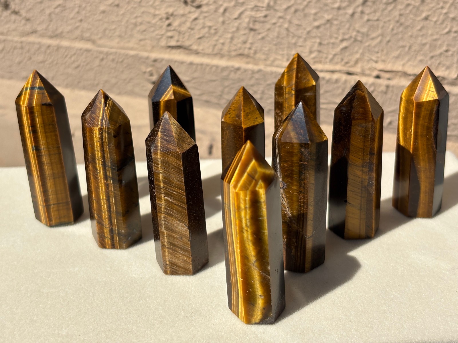 10pcs Wholesale 2″+ Tiger’s Eye Quartz Crystal Energy Wand Obelisk Pillar Tower