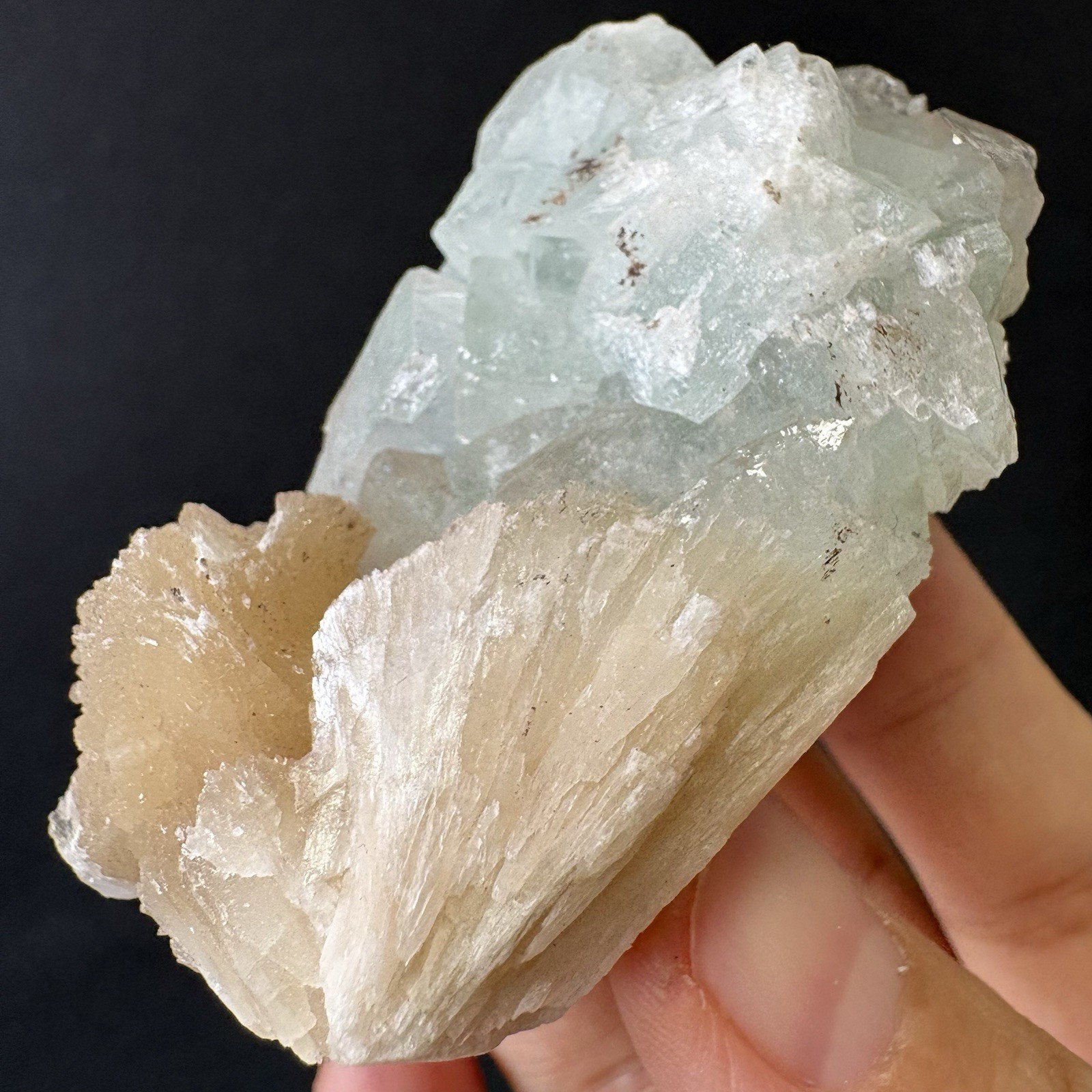 Gemmy Green Apophyllite with Peach Stilbite Cluster India Mineral Specimen B88