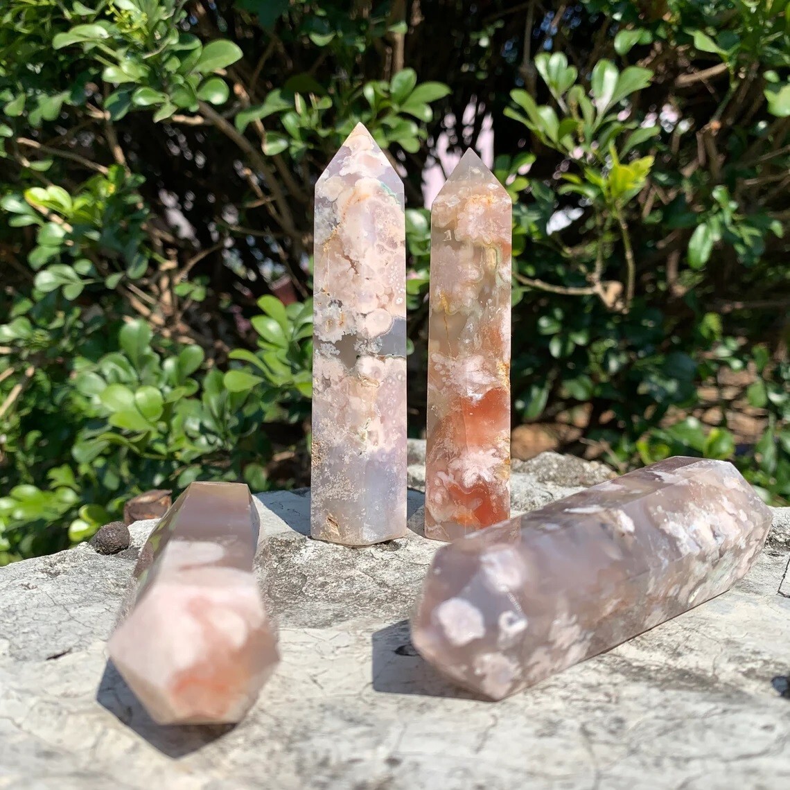 3” Cherry Blossom Agate Point Obelisk Wand Natural Floral Crystal Tower Decor