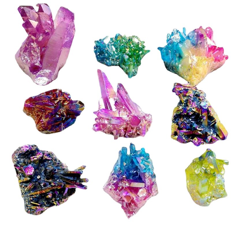 Natural Quartz Crystal Cluster Aura Rainbow Titanium Rock Stone Specimens Reiki