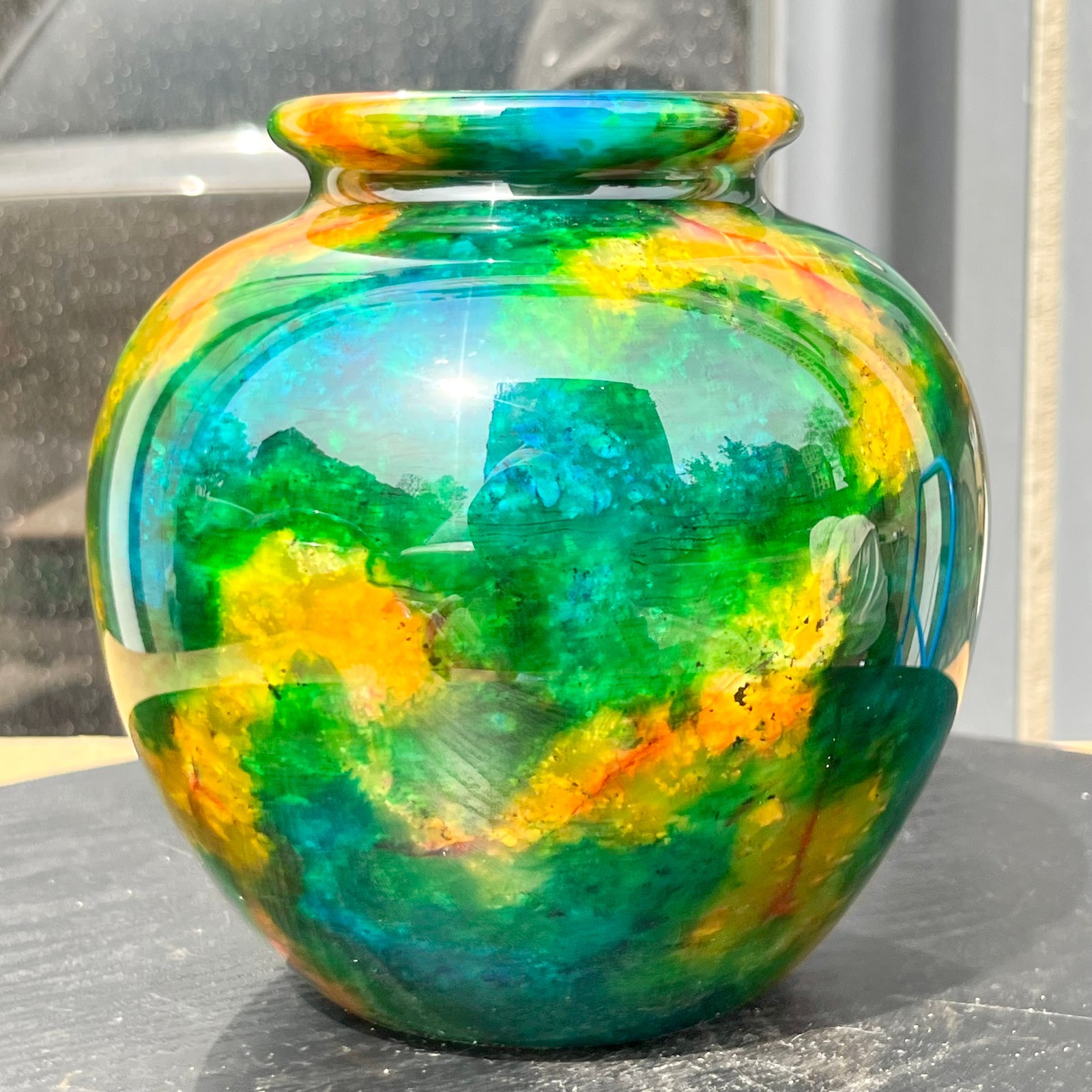 Natural Multicolor Agate Stone Vase Polished Gemstone Urn Home Decor 2.7 lb