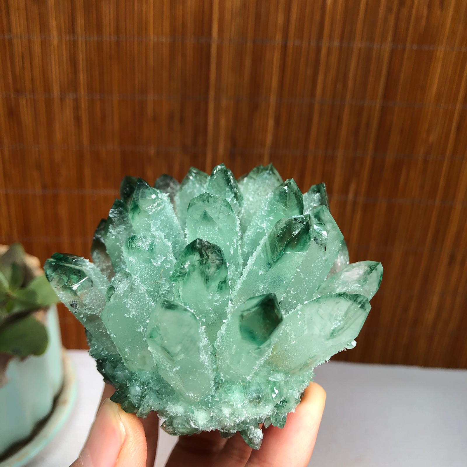 New Find Green Phantom Quartz Crystal Cluster Mineral Specimen 221g A1495