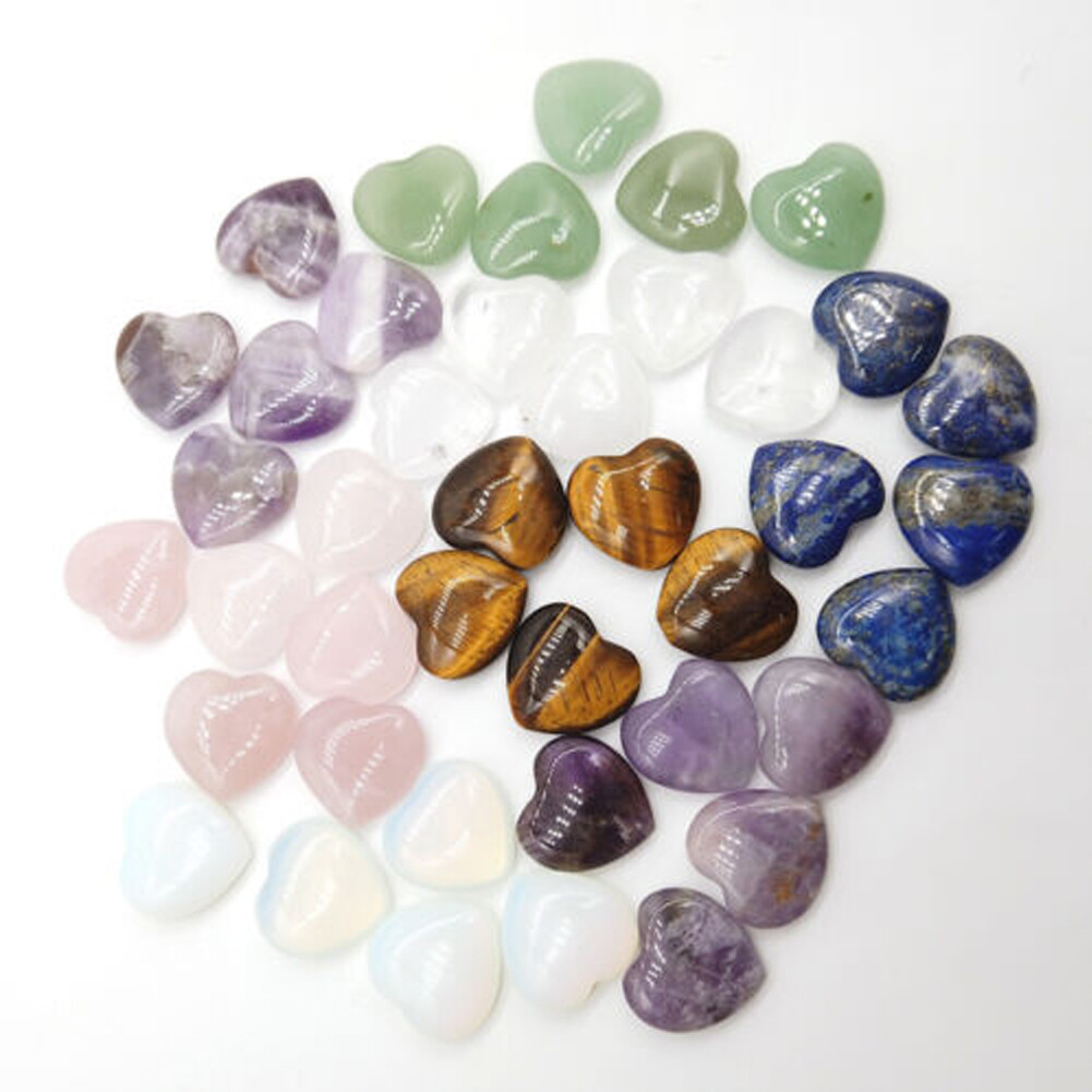 20pc 20mm Mixed Natural Crystal Quartz Carved Heart shaped Healing Love Gemstone