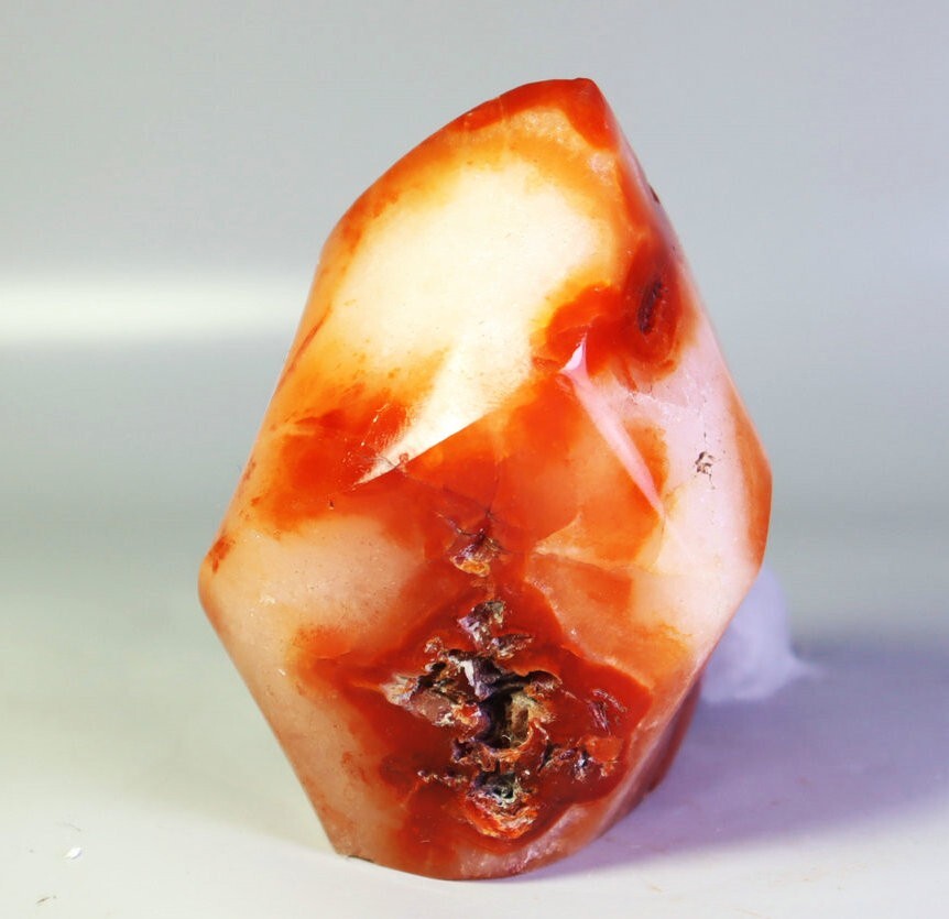 370g Natural Red Orange Carnelian Agate Stone Quartz Crystal Flame Freeform