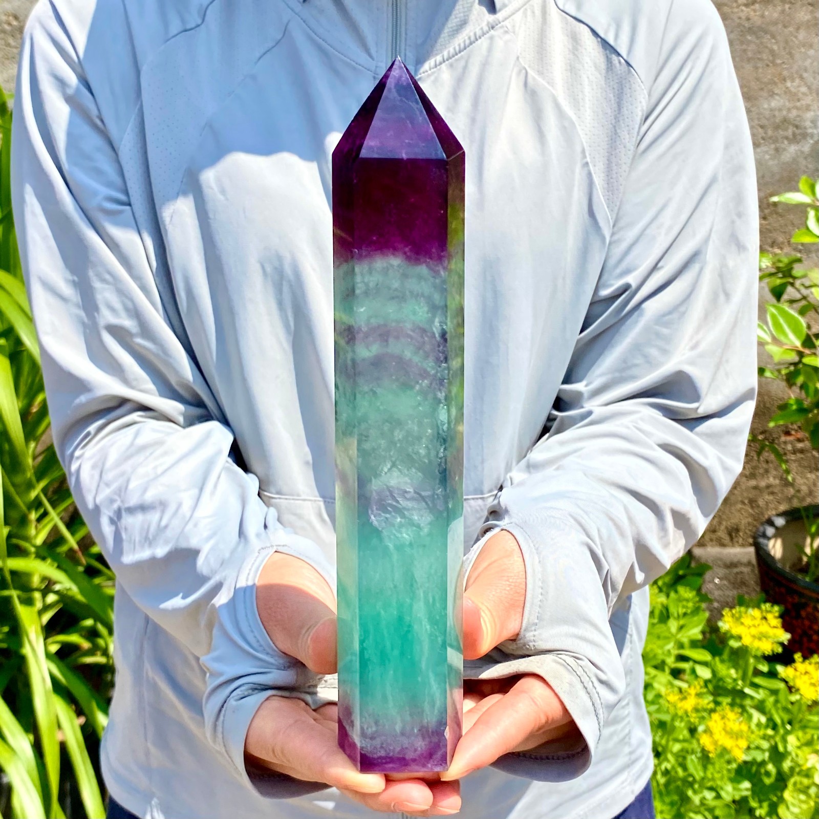 2.22LB Natural Fluorite Crystal Column Magic Wand Obelisk Point Earth Healing