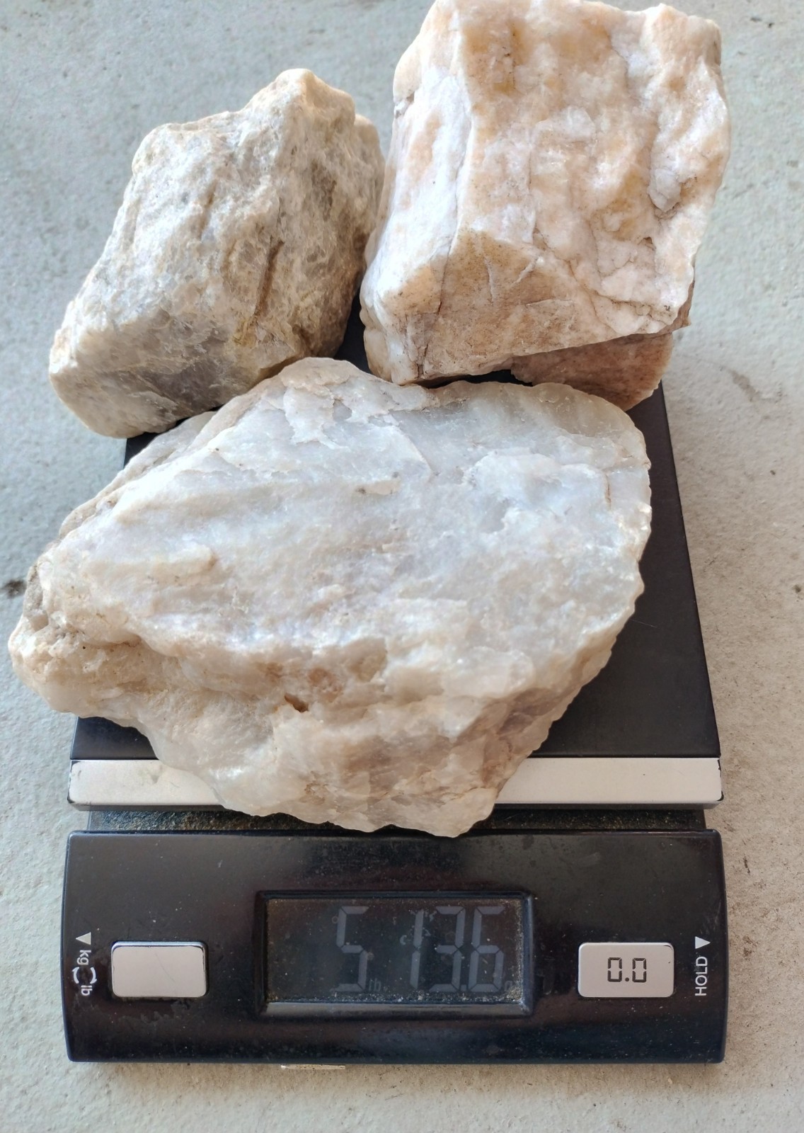 LARGE NATURAL ROUGH WHITE QUARTZ DISPLAY, GARDEN, ETC. PIECES, OVER 5LB LOT OF 3