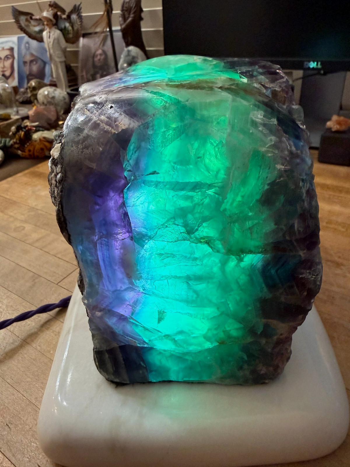 Fluorite Crystal Gemstone Multi Colored Natural Geode Table Lamp Specimen 007