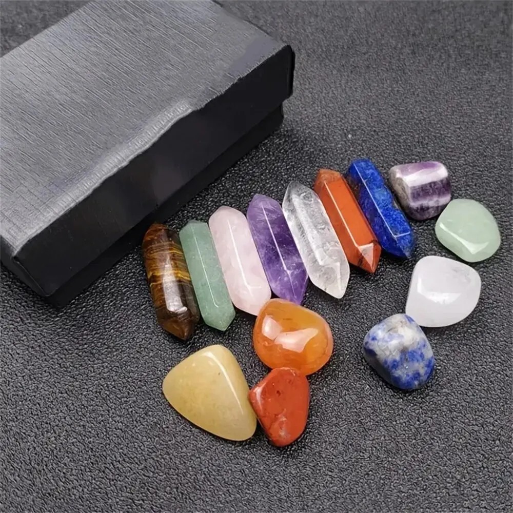 14pcs Chakra Quartz Crystal Set Hexagon Healing Stones Meditation Decor