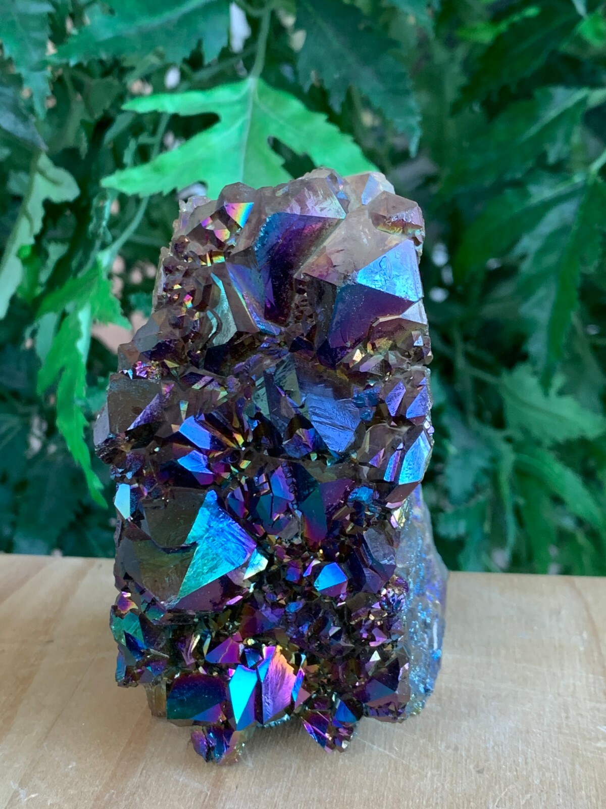 Aura Amethyst (Rainbow) Clusters, Rainbow Aura Amethyst Geode with Cut Base