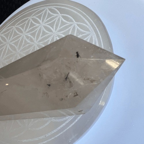 Black Rutilated Quartz Healing Wand with Display Stand | Modern Crystal Decor