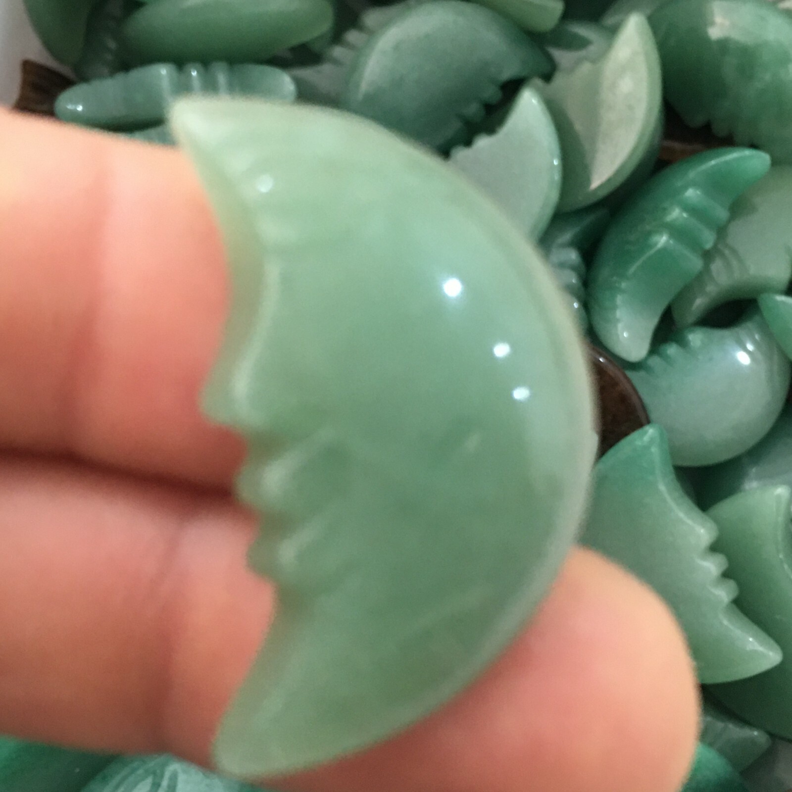 10pc Natural aventurine Quartz hand Carved moon’s face crystal Reiki healing