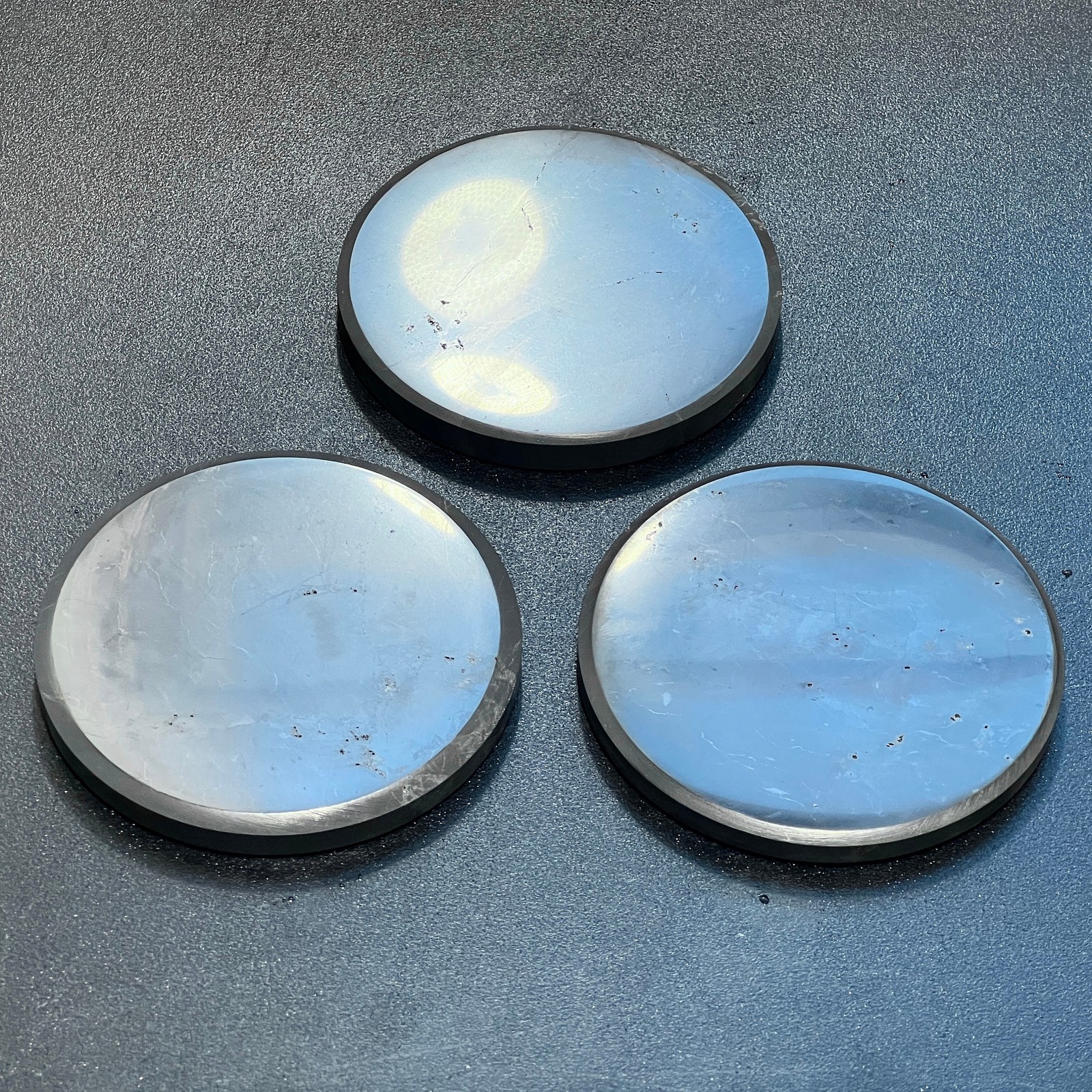 Black Shungite Polished Coaster (3.5 Inch) Circle Plate Polished Carving Russian