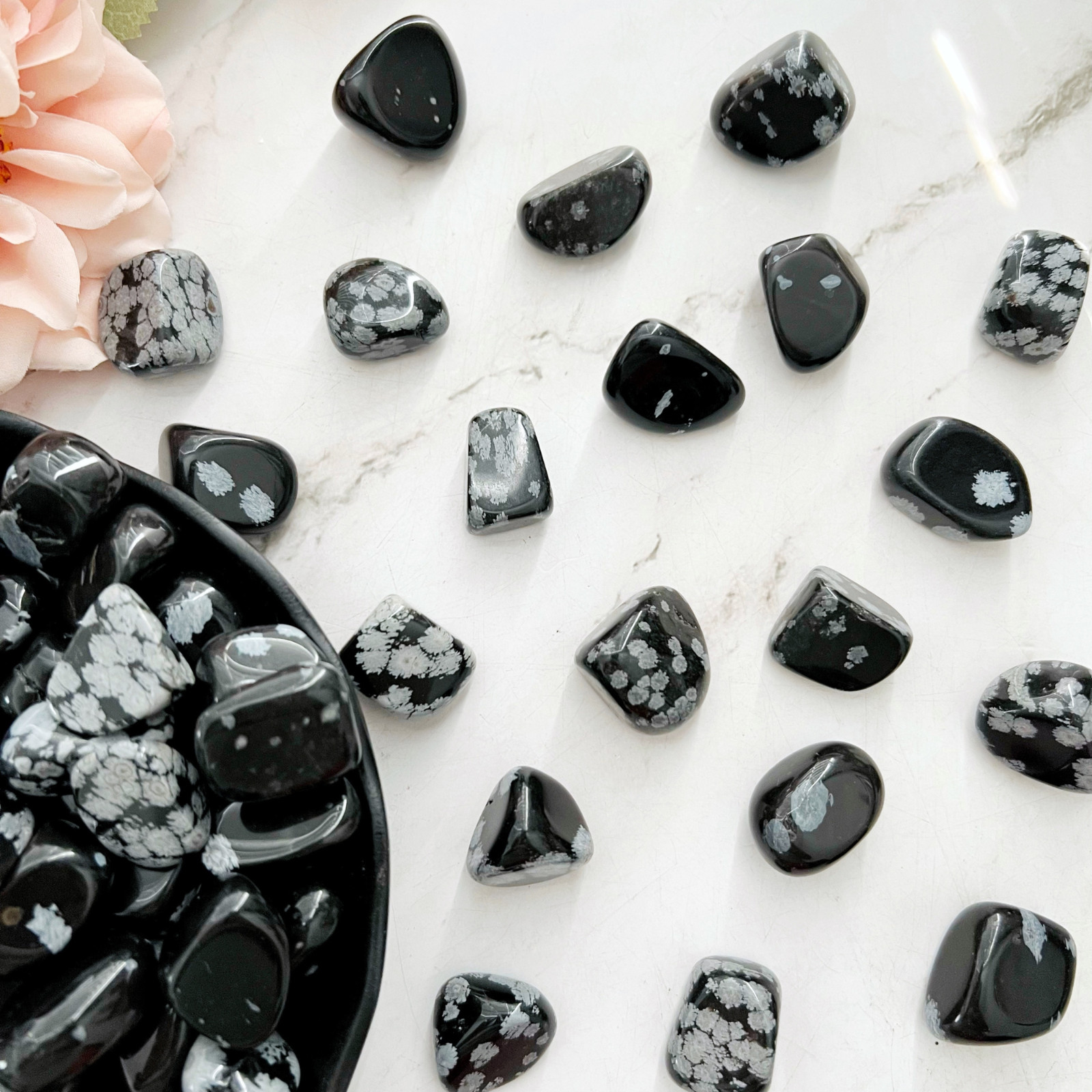 Snowflake Obsidian Tumbled Stones 20-30mm, Crystal Healing, Wholesale Bulk Lots