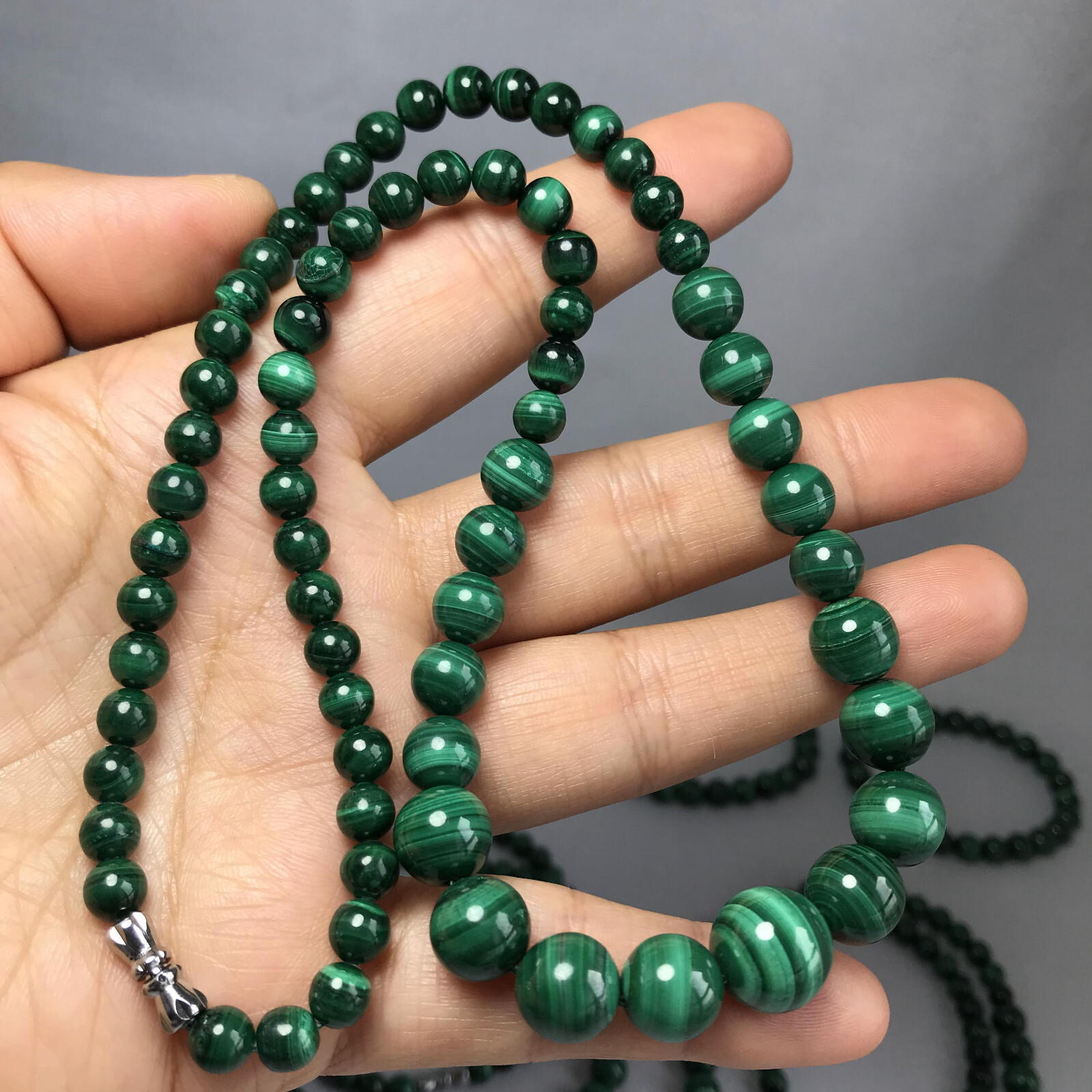 Natural malachite Tower Chain Necklace Polish Crystal sphere Specimen 6-12mm 55g
