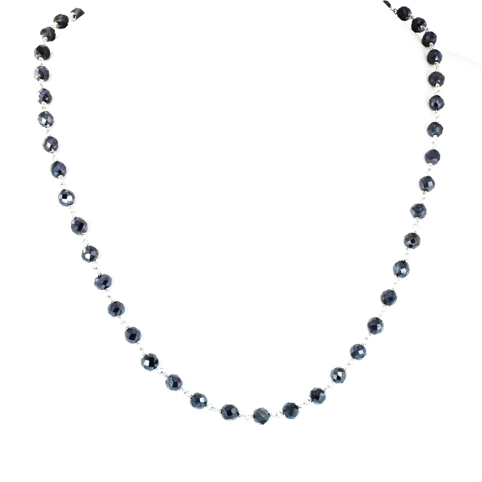 Black Diamond Beads Chain Necklace, 925 Silver, VIDEO.4 mm Certified