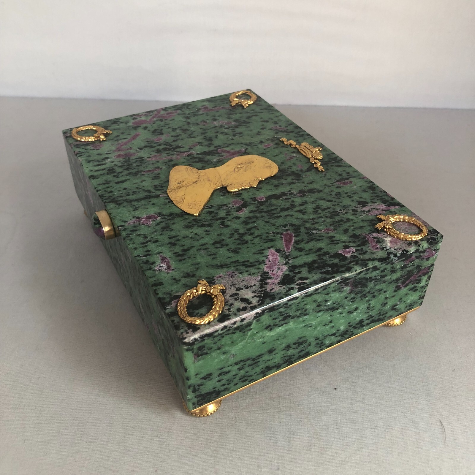Ruby in Zoisite Hard Stone Hinged Box wit Nicholas The Second Russian Last Czar.
