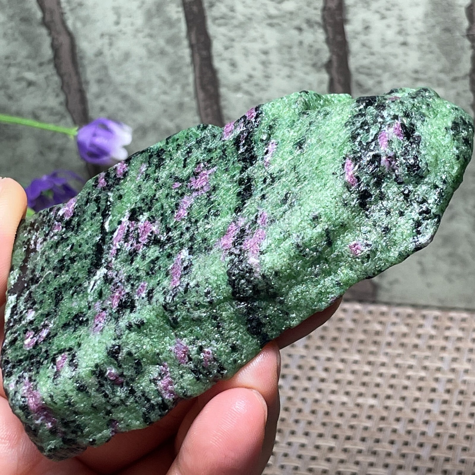 Red & green treasure Ruby Epidote stone Rough Polished stone Slab 161g AH22